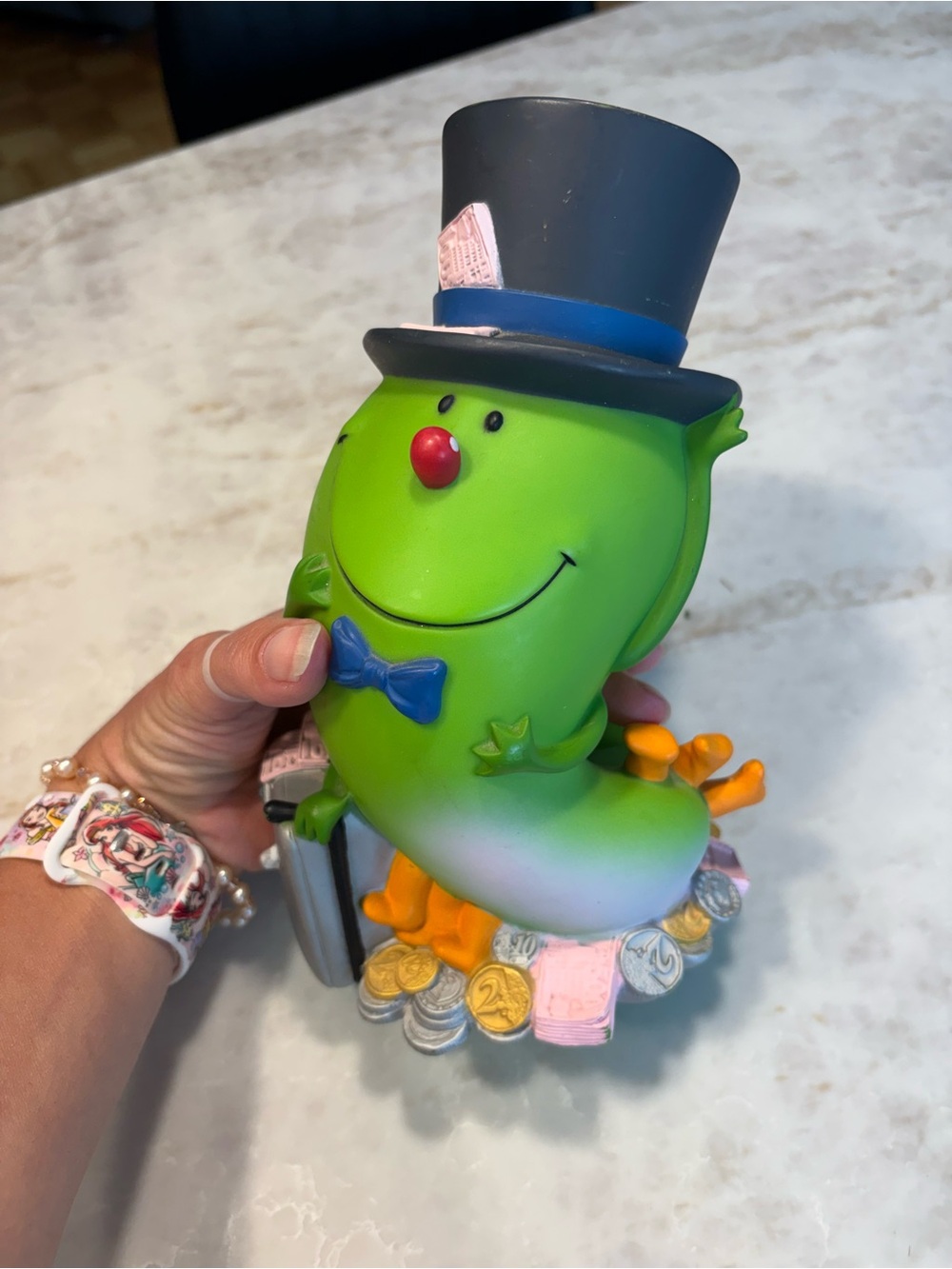 Green Smiling Top Hat Character Piggy Bank - Kids Toys